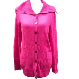 Talbots EUC 100% Merino Wool Fuschia button down cardigan sz XL 20” p2p